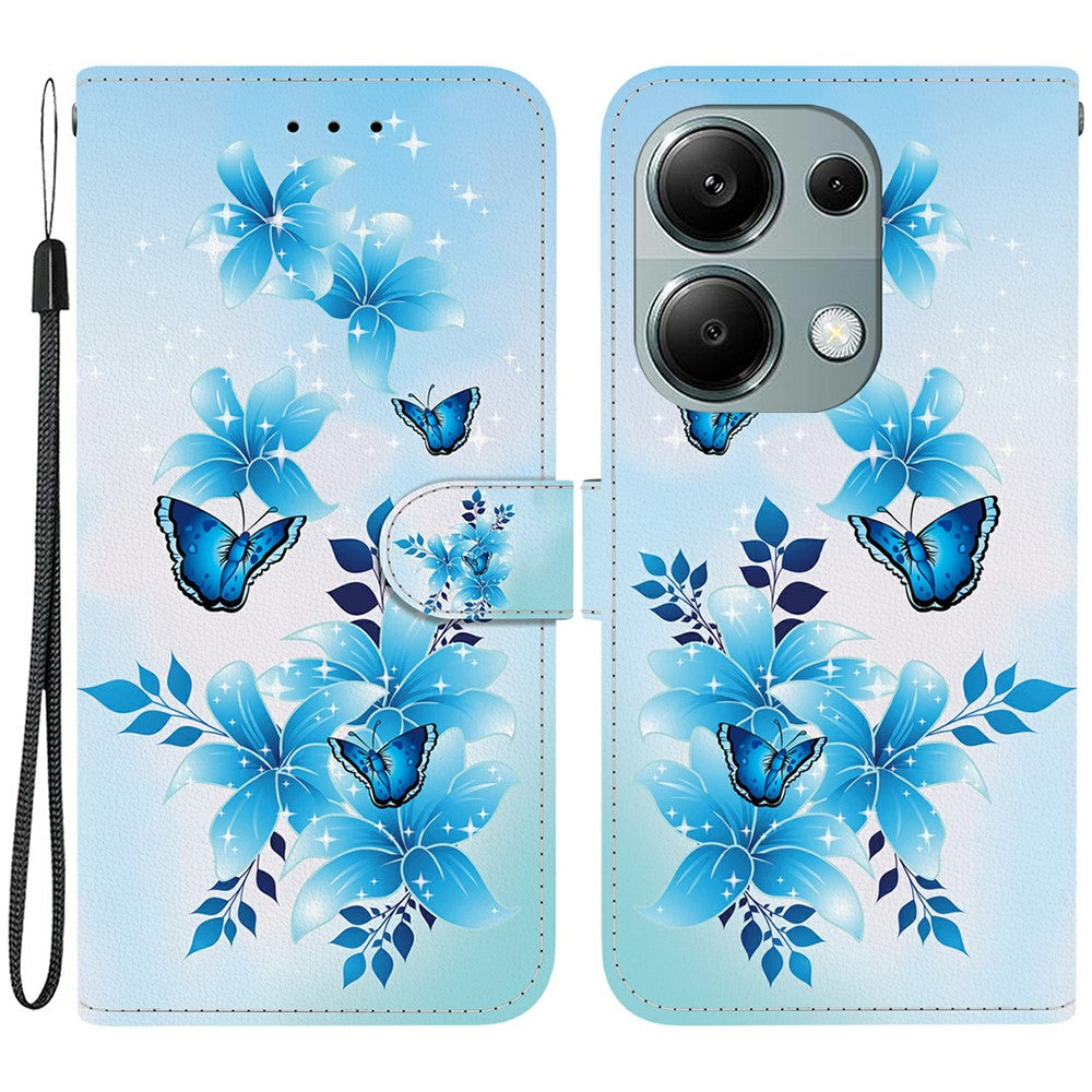 For Xiaomi Redmi Note 13 Pro 4G  /  Poco M6 Pro 4G Case Pattern Printing Anti-Drop Leather Wallet Phone Cover with Lanyard