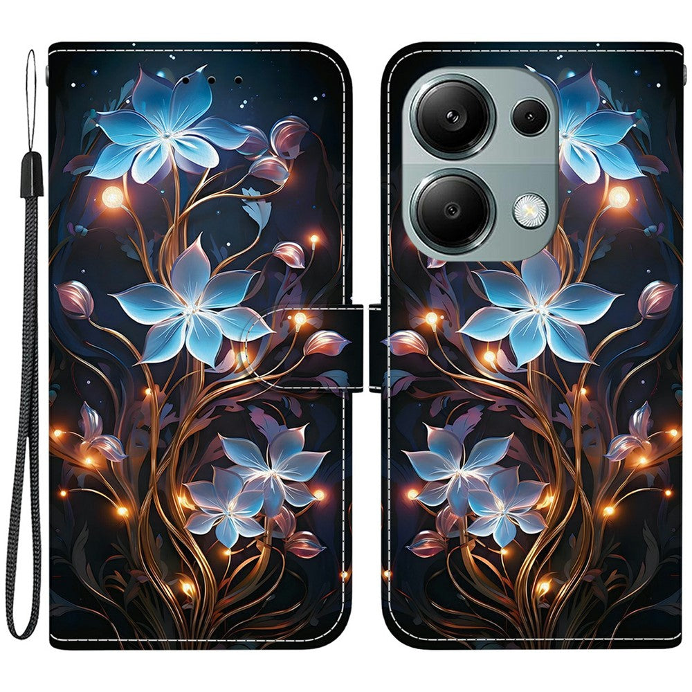 For Xiaomi Redmi Note 13 Pro 4G  /  Poco M6 Pro 4G Case Pattern Printing Anti-Drop Leather Wallet Phone Cover with Lanyard