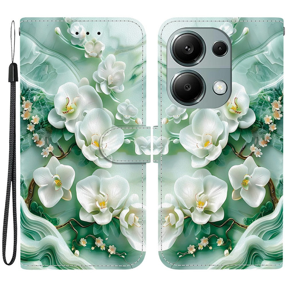 For Xiaomi Redmi Note 13 Pro 4G  /  Poco M6 Pro 4G Case Pattern Printing Anti-Drop Leather Wallet Phone Cover with Lanyard