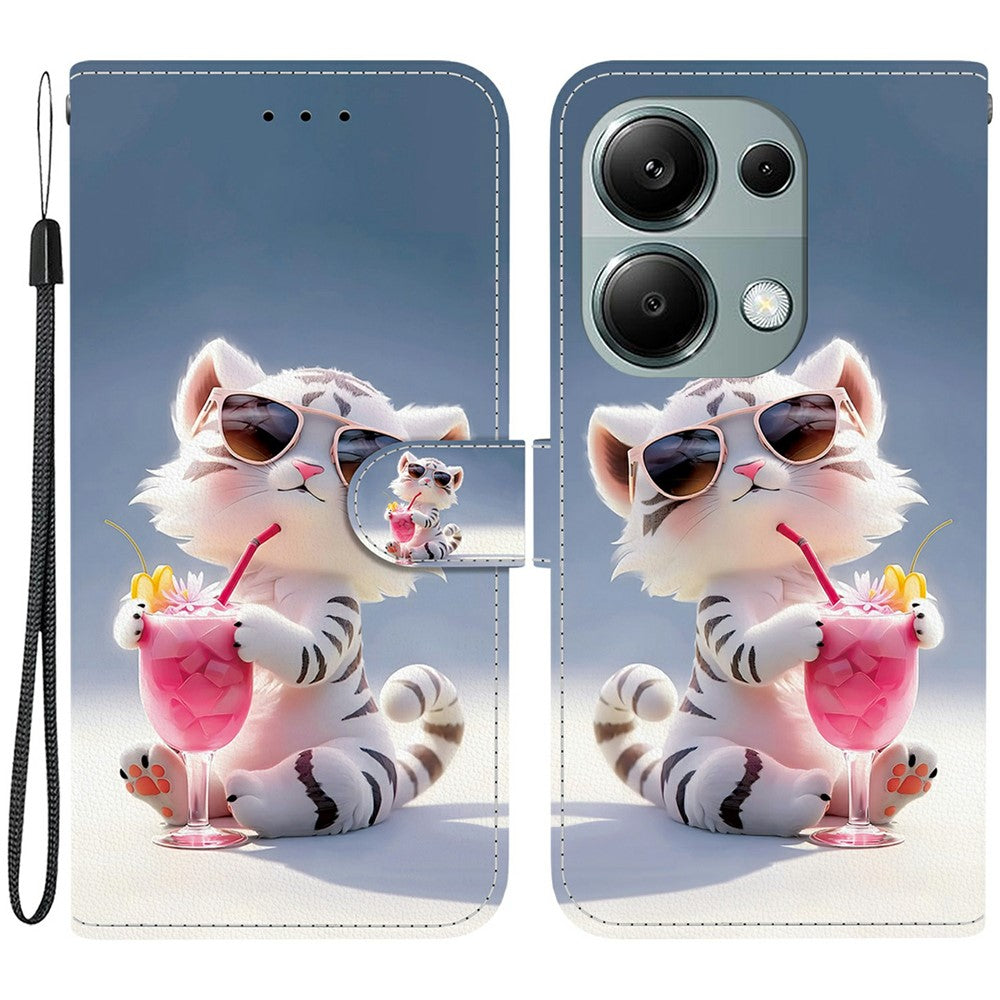 Xiaomi Redmi Note 13 Pro 4G / Poco M6 Pro 4G-skal, mönstertryck, fallskyddande läderplånbok med snodd