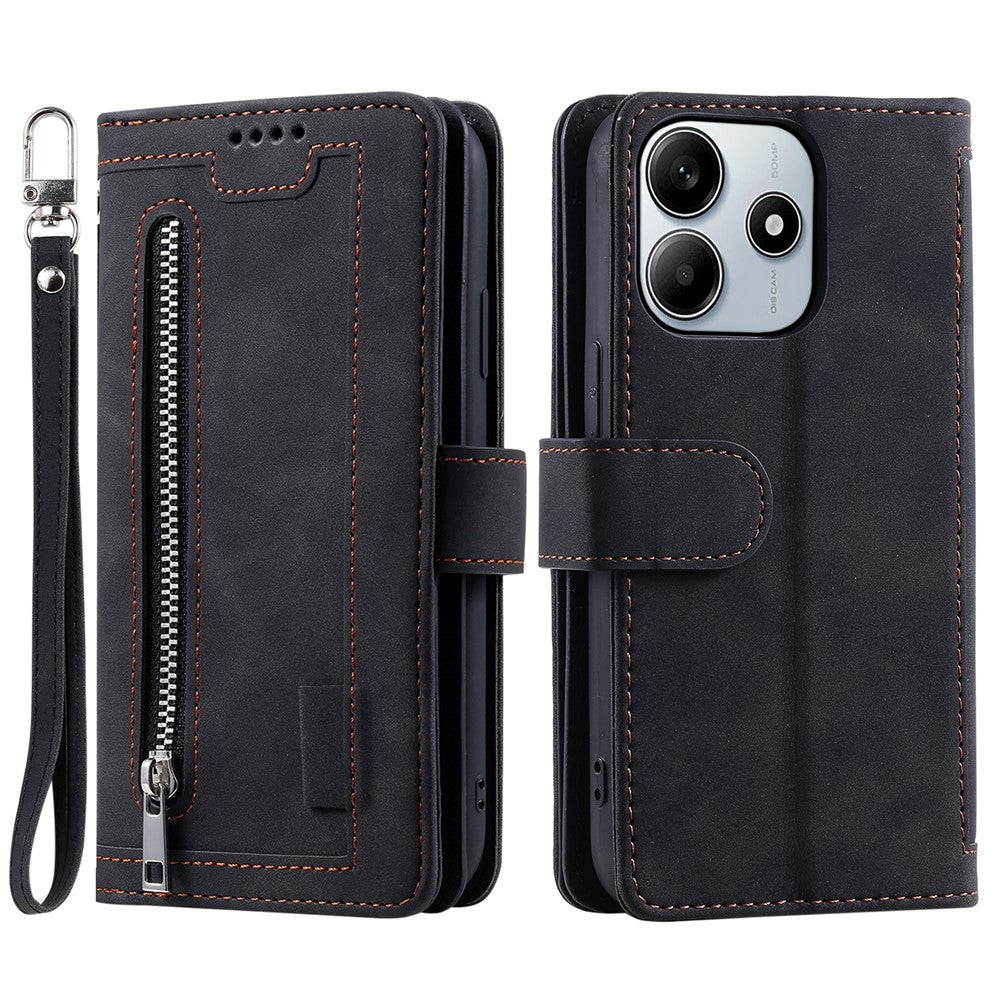 For Xiaomi Redmi Note 14 5G Case PU Leather Phone Cover with Zipper Wallet 9 Card Slots