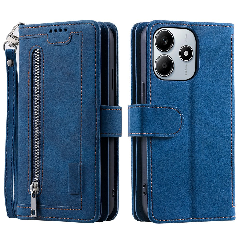 For Xiaomi Redmi Note 14 5G Case PU Leather Phone Cover with Zipper Wallet 9 Card Slots