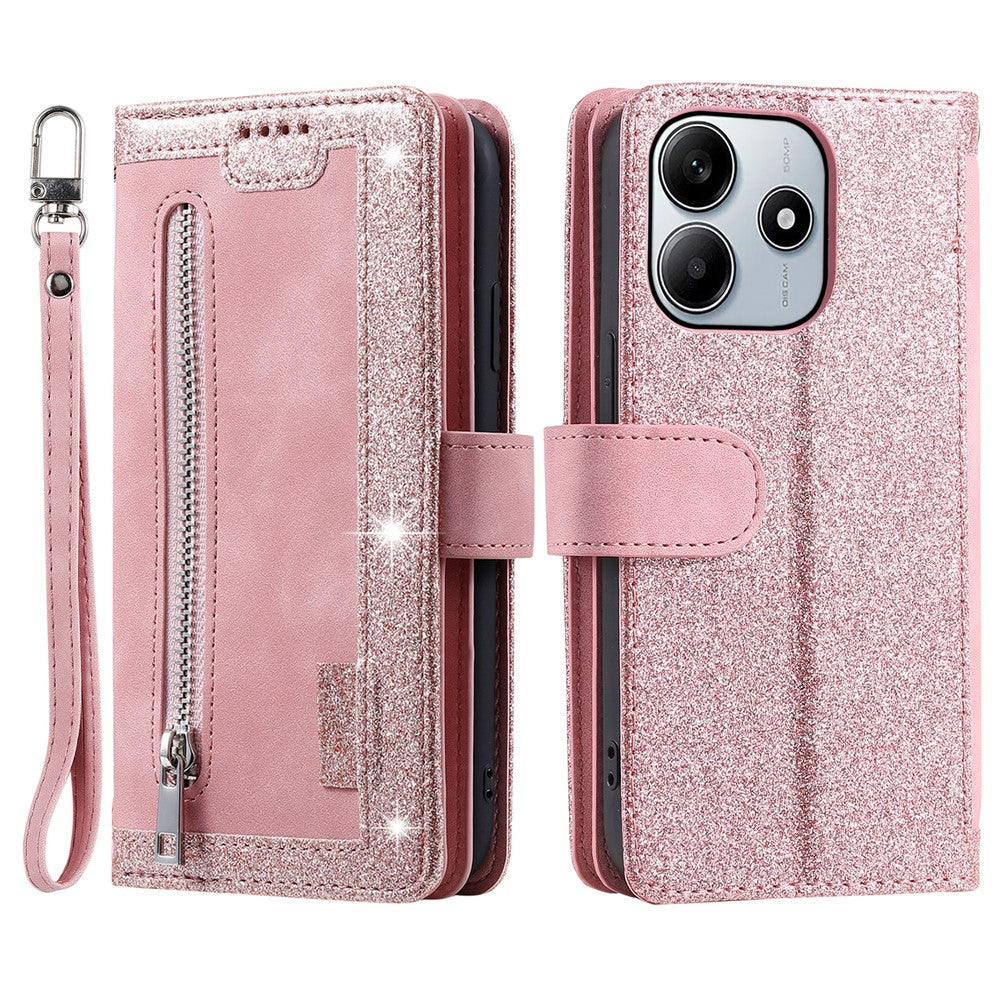 For Xiaomi Redmi Note 14 5G Case PU Leather Phone Cover with Zipper Wallet 9 Card Slots