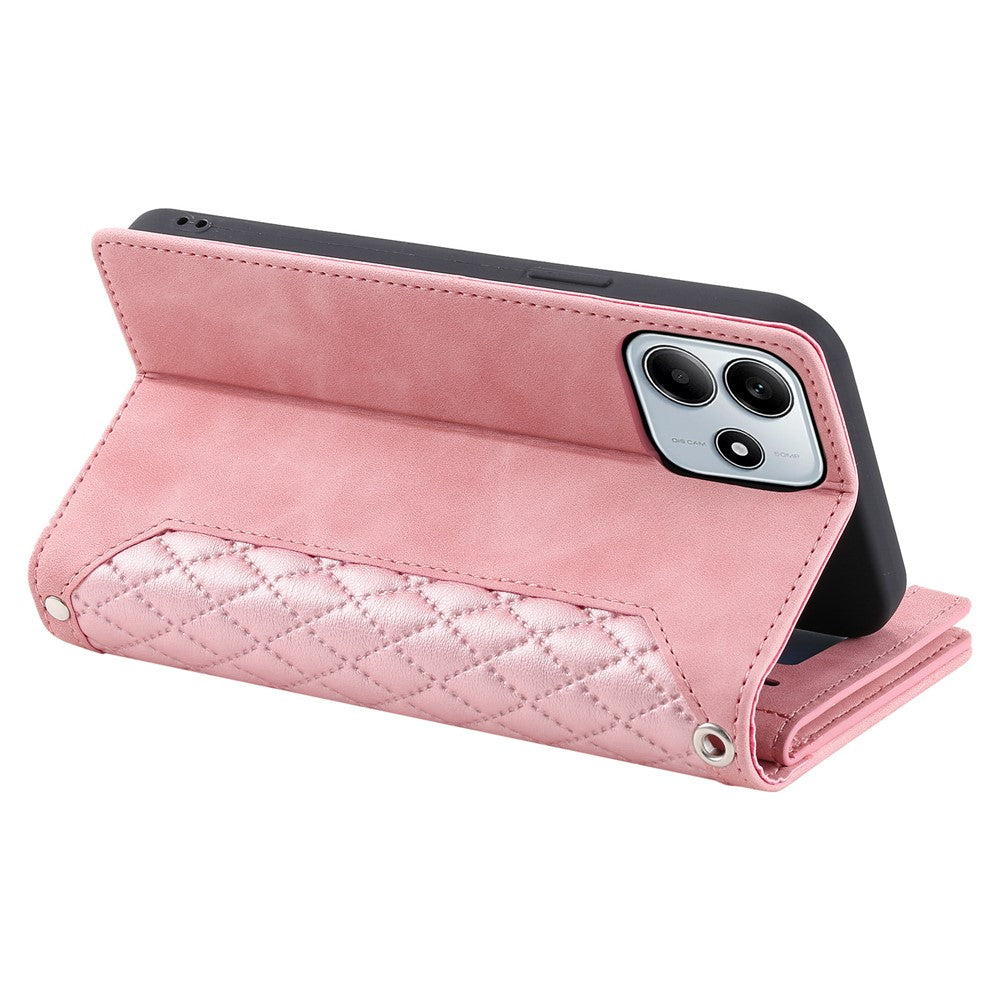 Style 005 For Xiaomi Redmi Note 14 5G Wallet Case Rhombus Stitching Line PU Leather Phone Cover