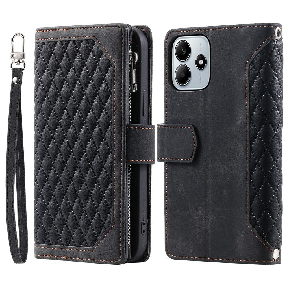 Style 005 For Xiaomi Redmi Note 14 5G Wallet Case Rhombus Stitching Line PU Leather Phone Cover