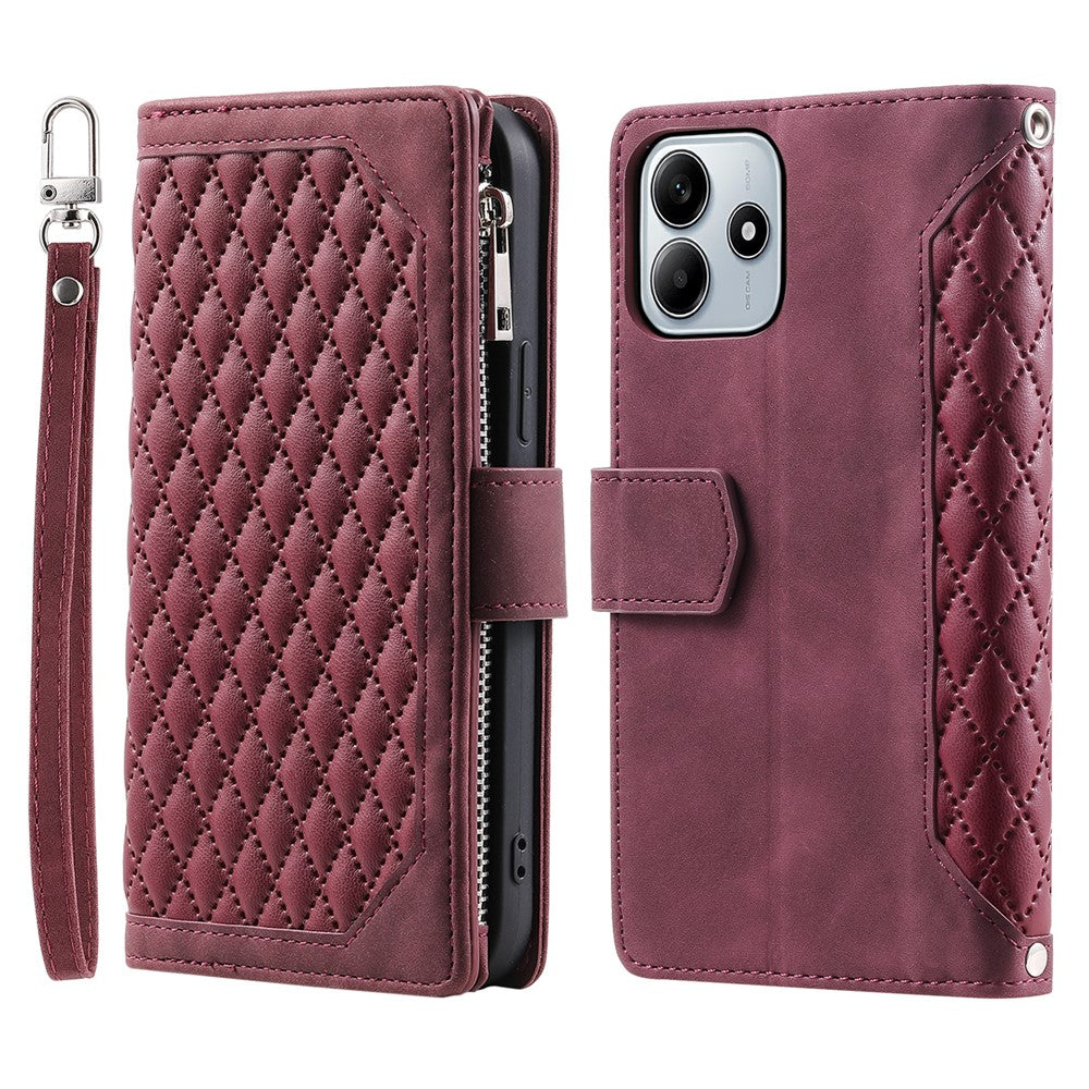 Style 005 For Xiaomi Redmi Note 14 5G Wallet Case Rhombus Stitching Line PU Leather Phone Cover