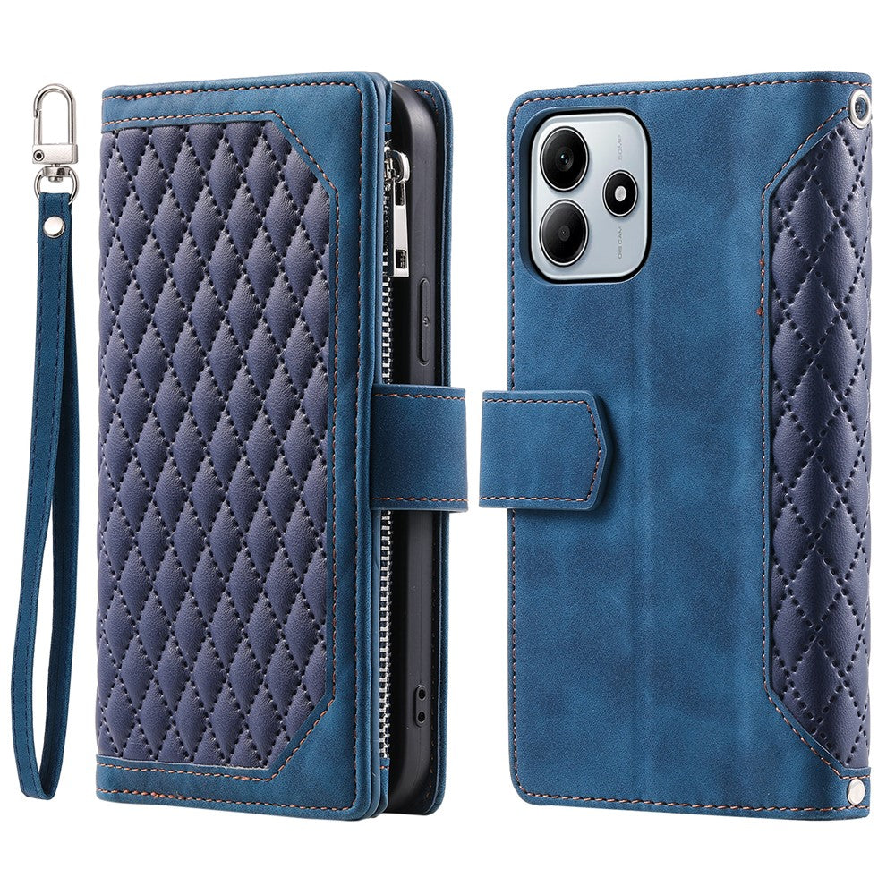 Style 005 For Xiaomi Redmi Note 14 5G Wallet Case Rhombus Stitching Line PU Leather Phone Cover