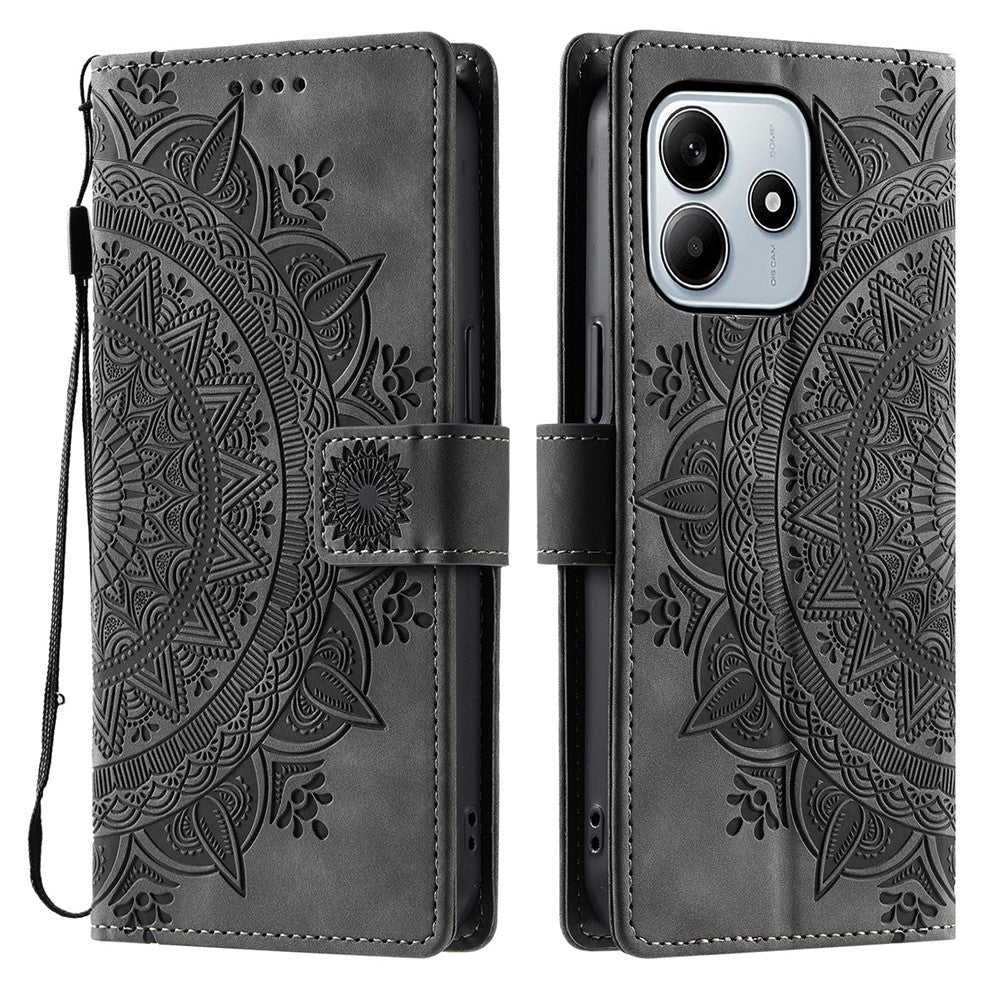 Style 018 For Xiaomi Redmi Note 14 5G Case Imprinted Totem Skin Feel Wallet Leather Phone Cover
