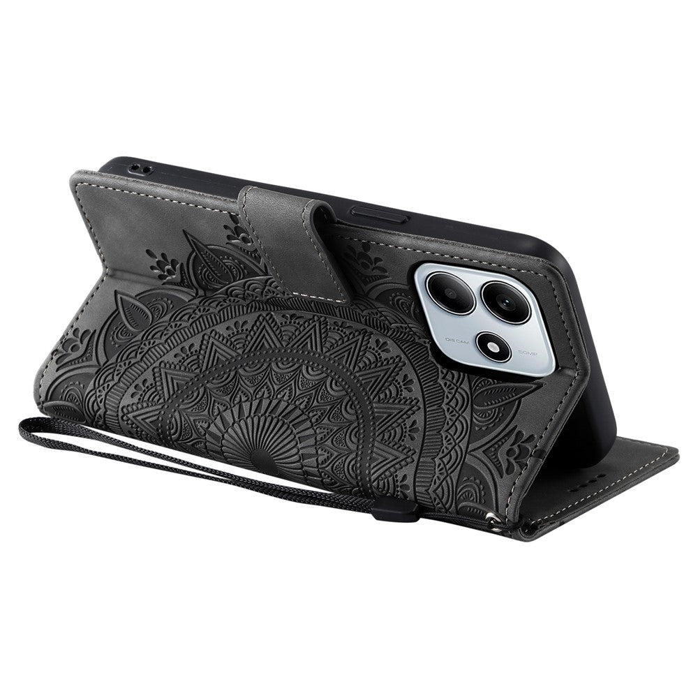 Style 018 For Xiaomi Redmi Note 14 5G Case Imprinted Totem Skin Feel Wallet Leather Phone Cover