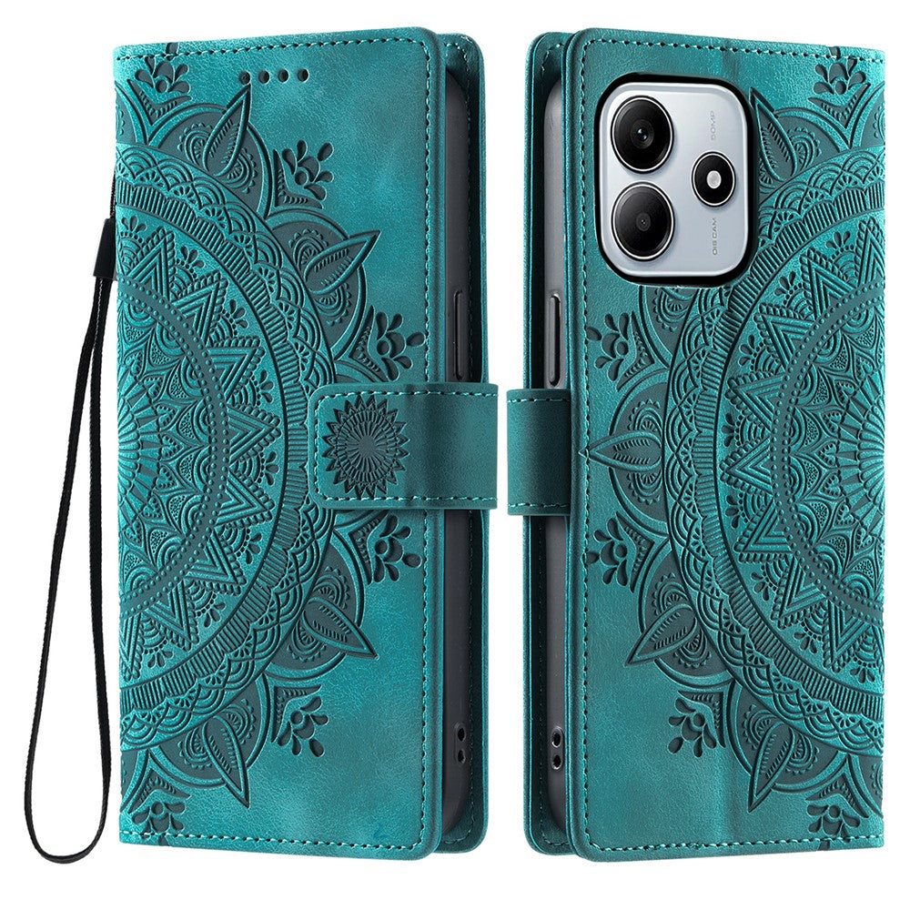 Style 018 For Xiaomi Redmi Note 14 5G Case Imprinted Totem Skin Feel Wallet Leather Phone Cover