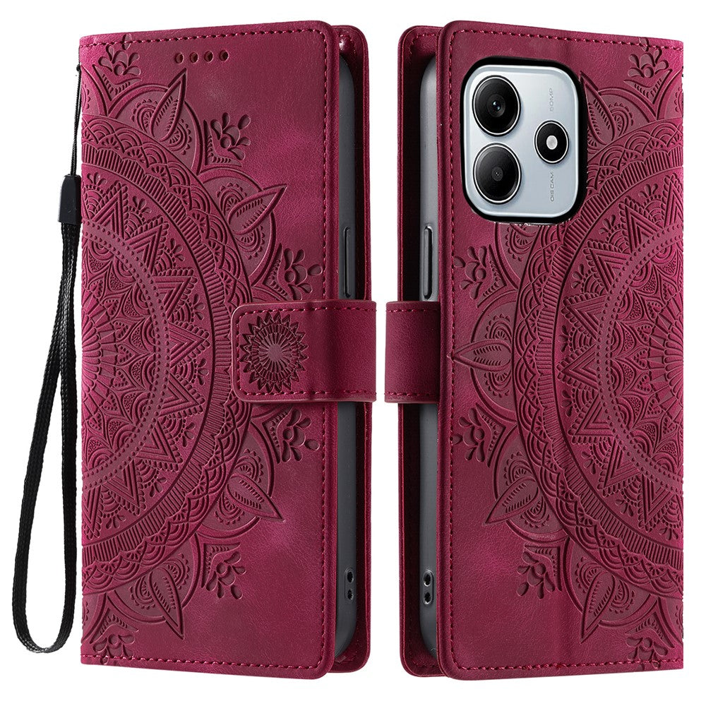 Style 018 For Xiaomi Redmi Note 14 5G Case Imprinted Totem Skin Feel Wallet Leather Phone Cover