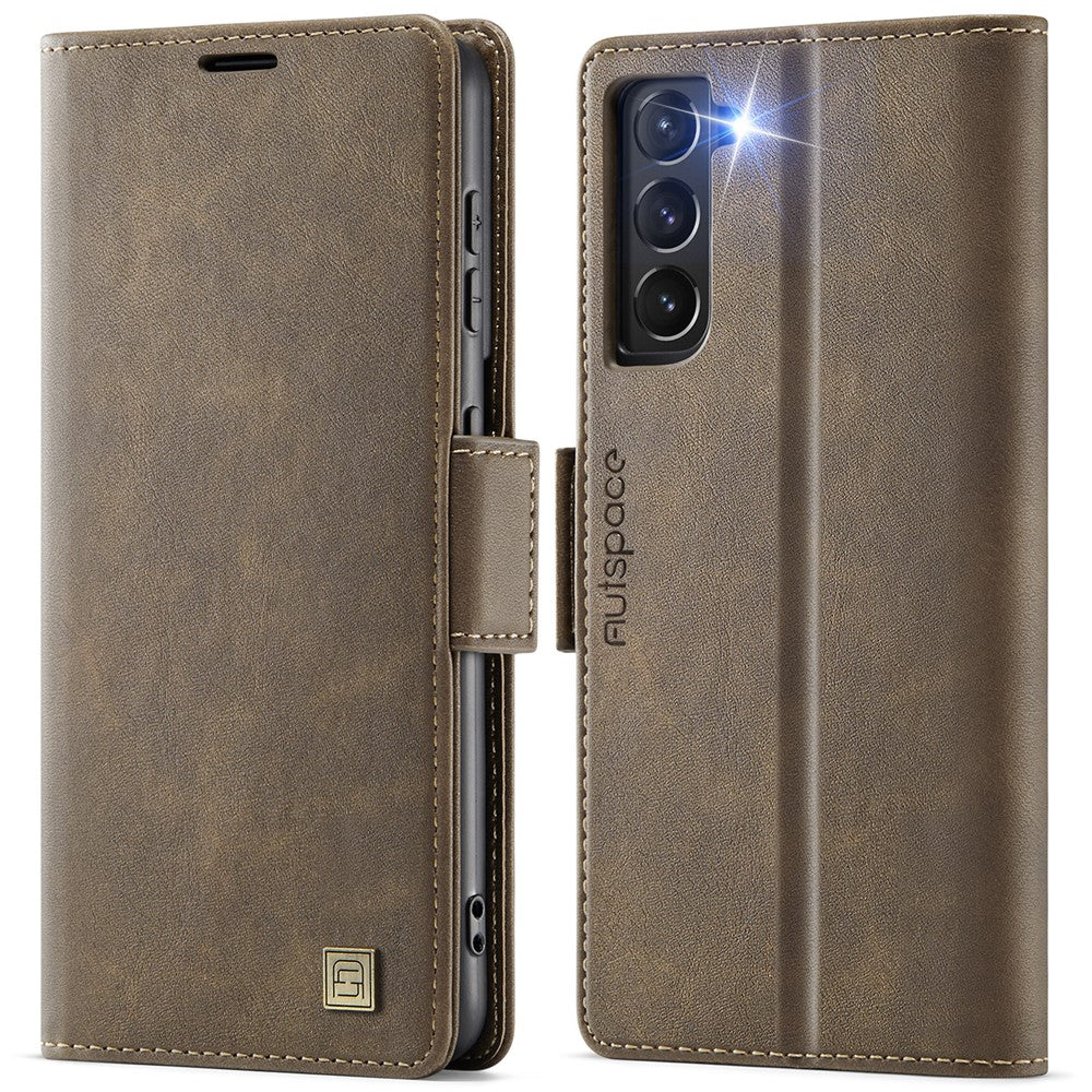AUTSPACE til Samsung Galaxy S21 5G-cover A11 RFID-blokerende retro-lædercover med kortholder