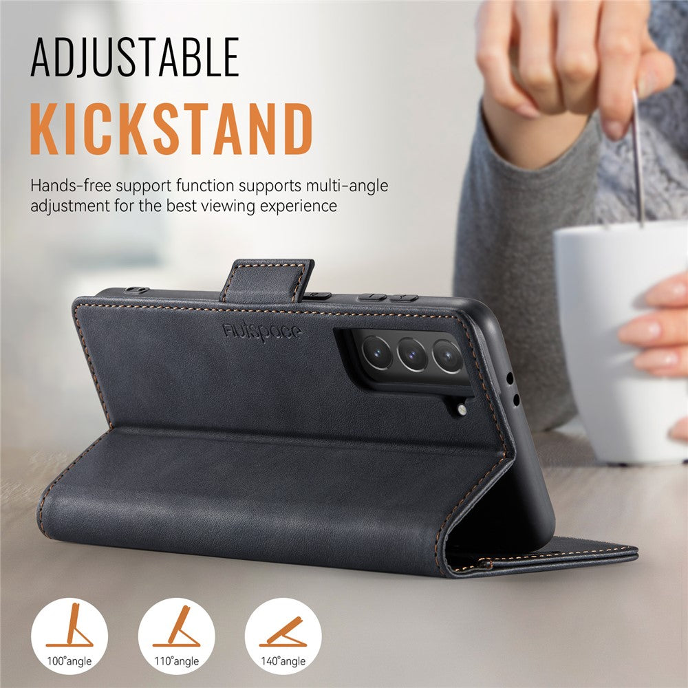 AUTSPACE For Samsung Galaxy S21 FE 5G Case  A11 RFID Blocking Retro Leather Cell Phone Wallet Cover
