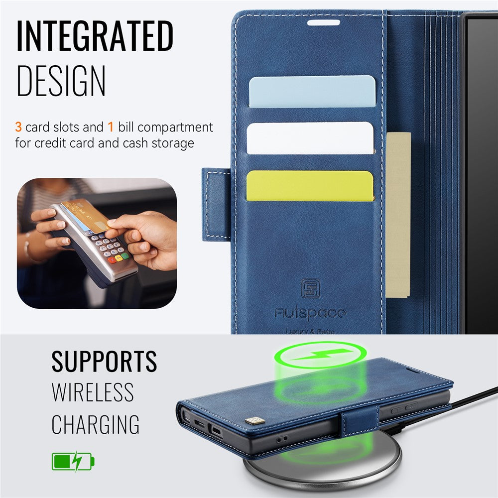 AUTSPACE For Samsung Galaxy S22 Ultra 5G Case  A11 RFID Blocking Retro Leather Cell Phone Wallet Cover