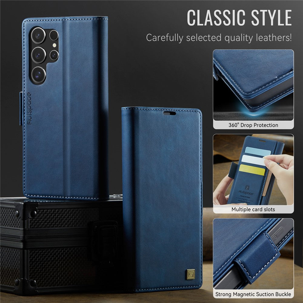AUTSPACE For Samsung Galaxy S22 Ultra 5G Case  A11 RFID Blocking Retro Leather Cell Phone Wallet Cover