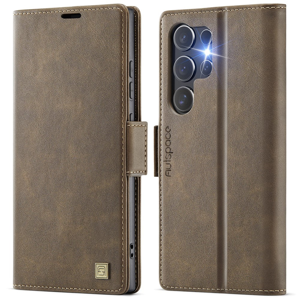 AUTSPACE For Samsung Galaxy S23 Ultra Case  A11 RFID Blocking Retro Leather Cell Phone Wallet Cover