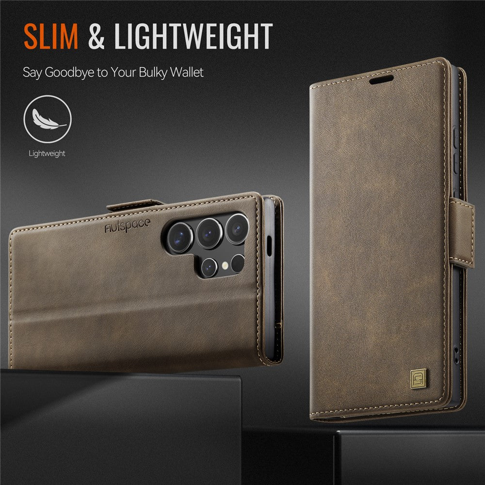 AUTSPACE For Samsung Galaxy S24 Ultra Case  A11 RFID Blocking Retro Leather Cell Phone Wallet Cover