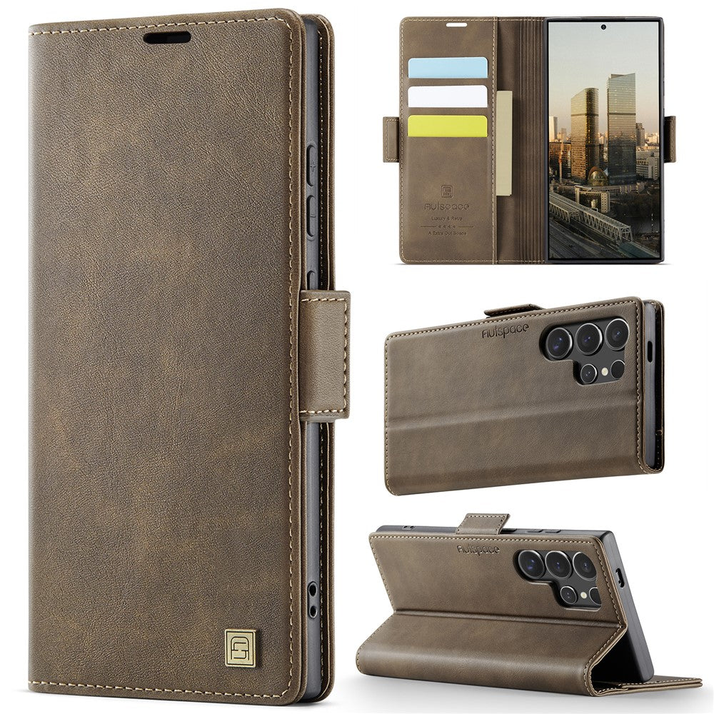 AUTSPACE For Samsung Galaxy S24 Ultra Case  A11 RFID Blocking Retro Leather Cell Phone Wallet Cover