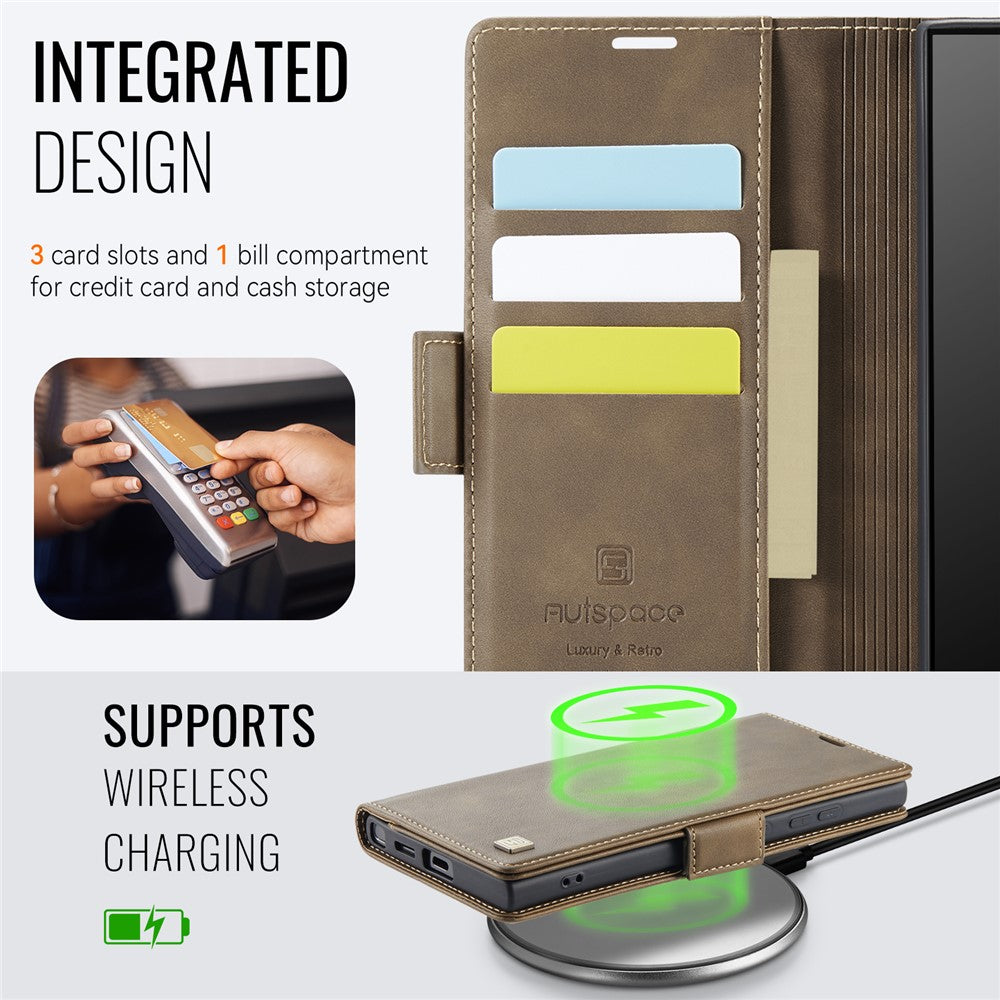 AUTSPACE For Samsung Galaxy S24 Ultra Case  A11 RFID Blocking Retro Leather Cell Phone Wallet Cover