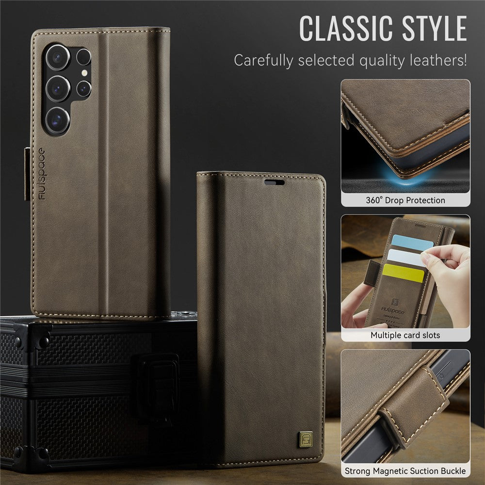 AUTSPACE For Samsung Galaxy S24 Ultra Case  A11 RFID Blocking Retro Leather Cell Phone Wallet Cover