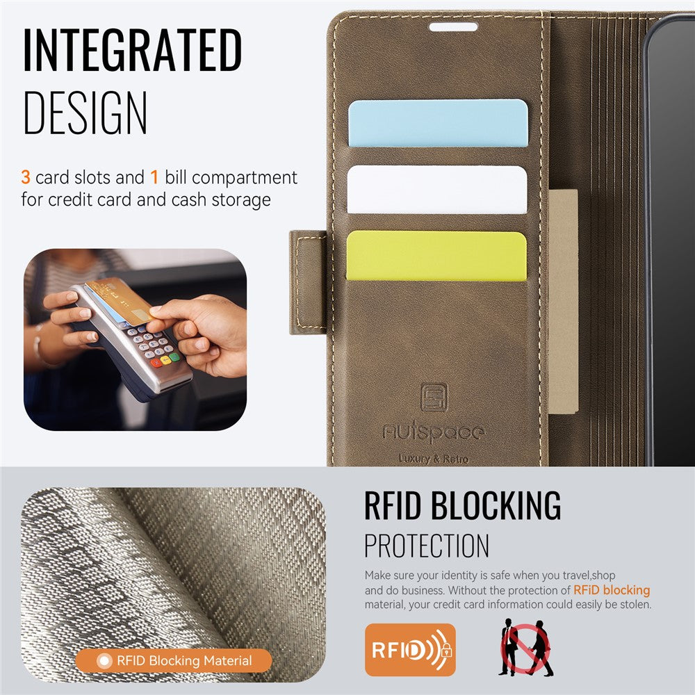 AUTSPACE För Samsung Galaxy A33 5G Skal A11 RFID-blockerande Retro Läder Mobilmobil Plånboksfodral