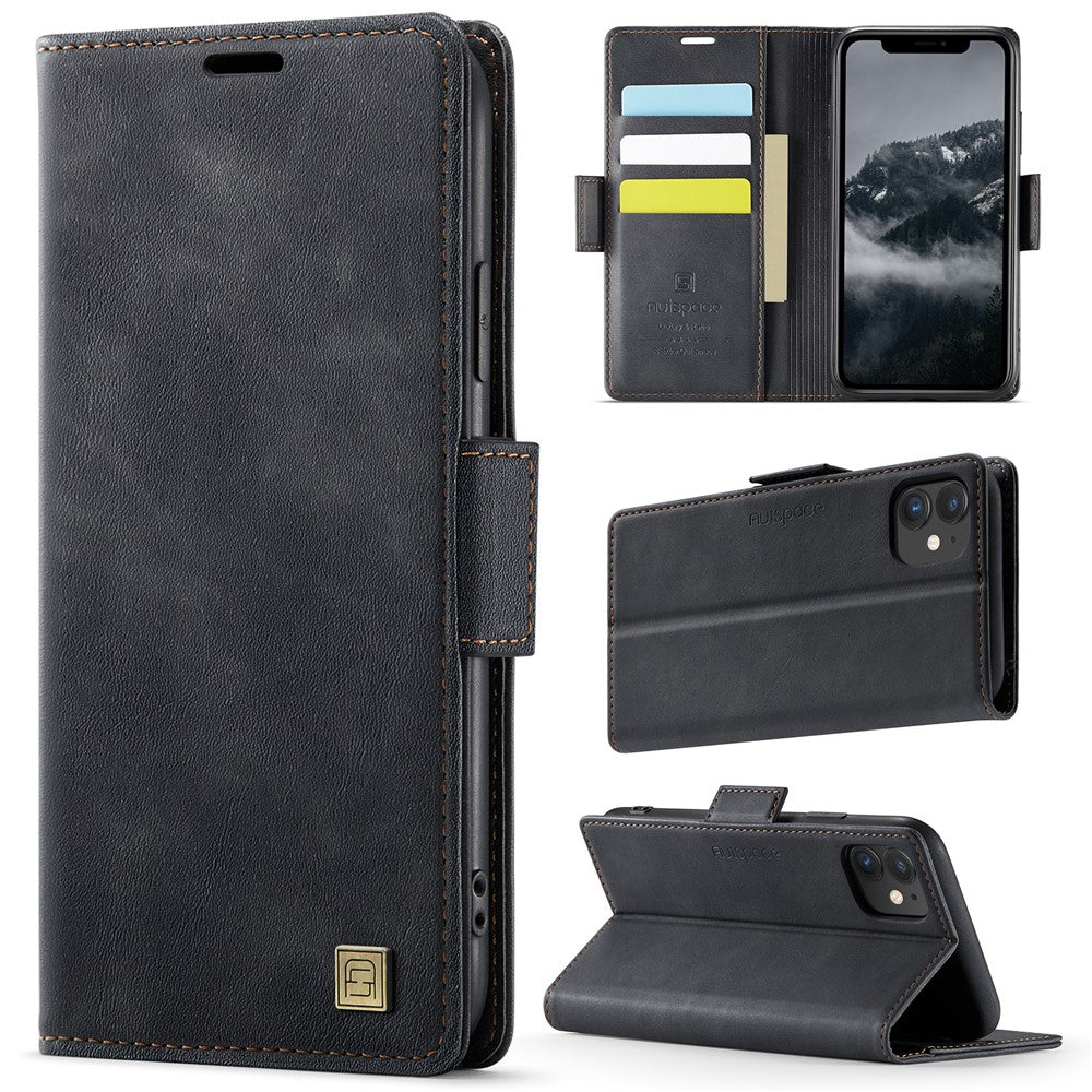 AUTSPACE Til iPhone 11 Cover A11 RFID-blokerende Retro Læder Mobiltelefon Pung Cover