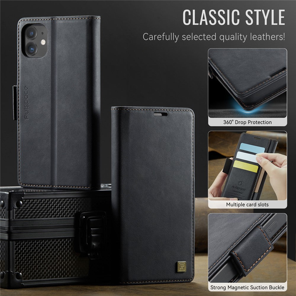 AUTSPACE Til iPhone 11 Cover A11 RFID-blokerende Retro Læder Mobiltelefon Pung Cover