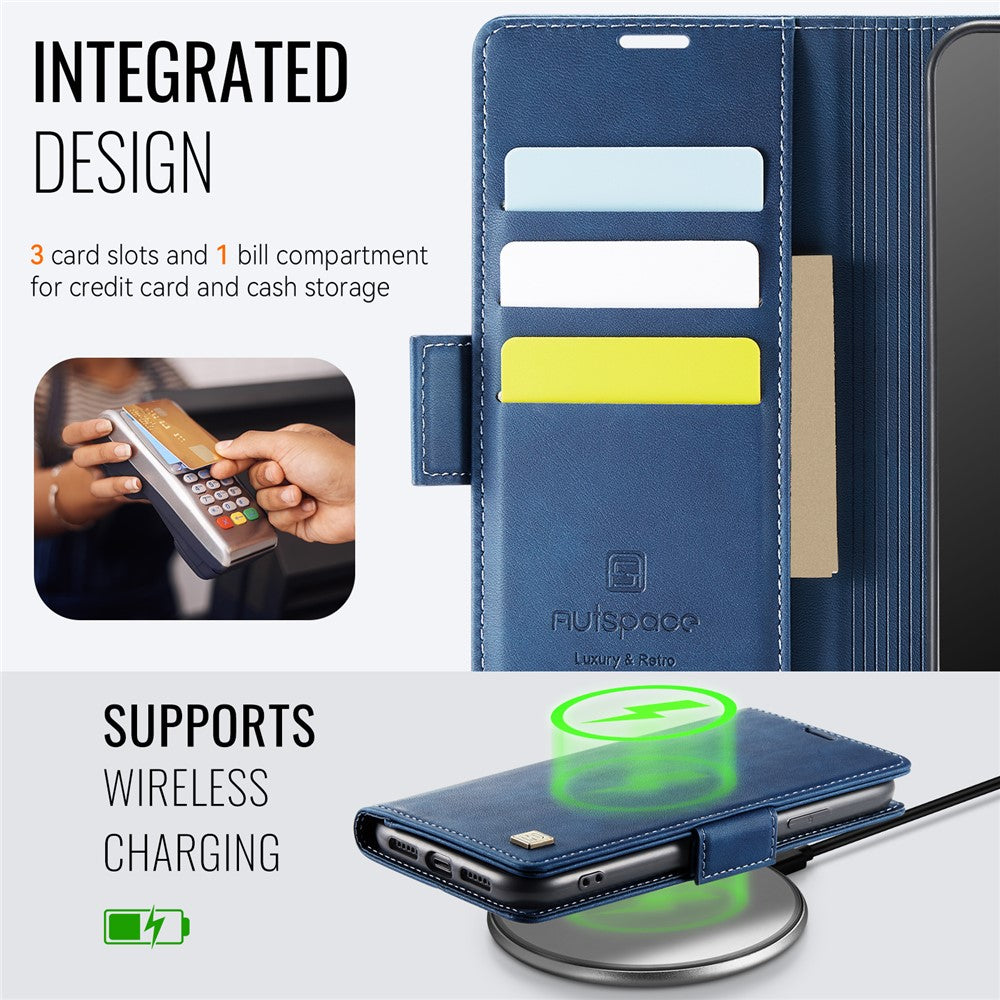 AUTSPACE Til iPhone 11 Pro Max cover A11 RFID-blokerende retro læder mobiltelefon pungcover