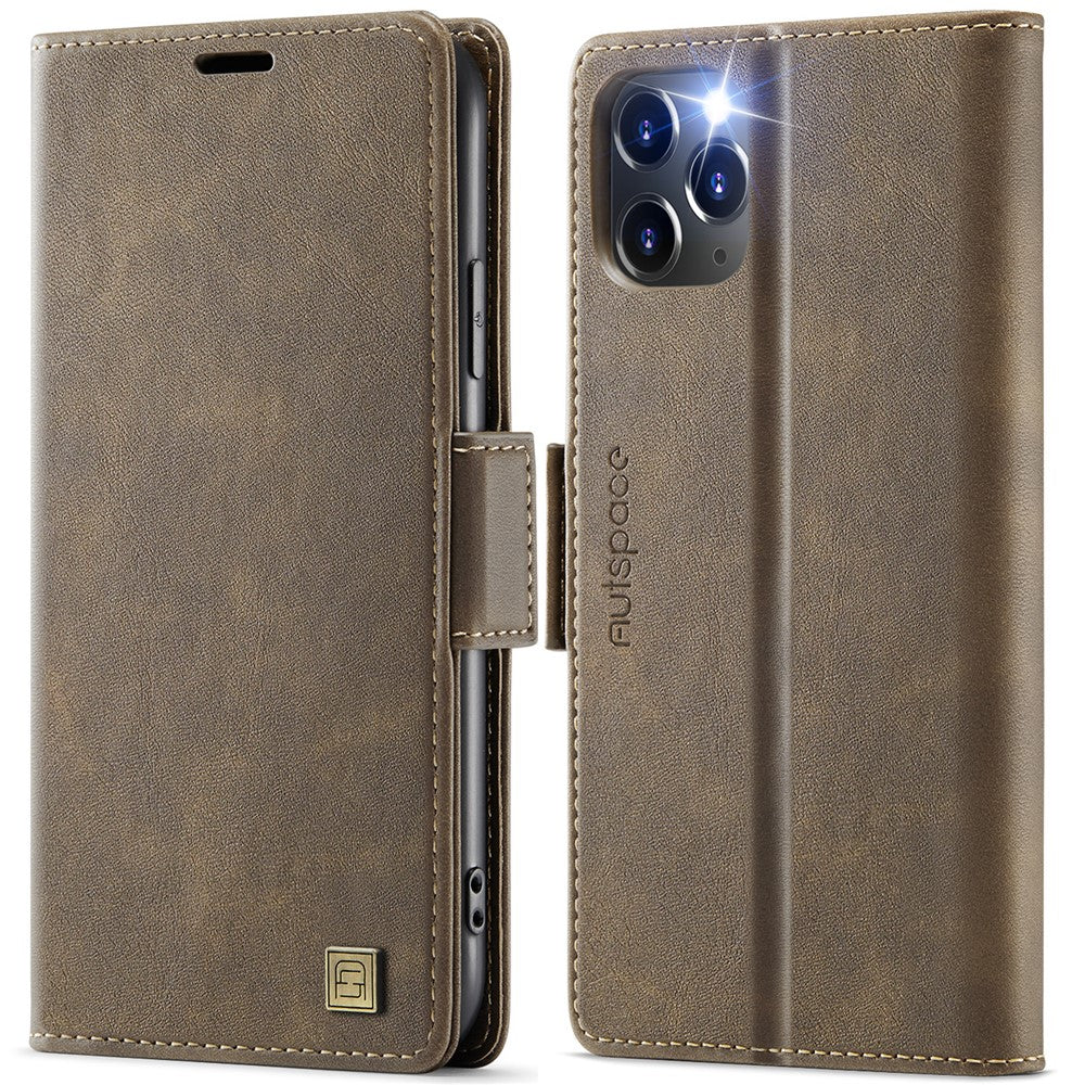 AUTSPACE Til iPhone 11 Pro Max cover A11 RFID-blokerende retro læder mobiltelefon pungcover