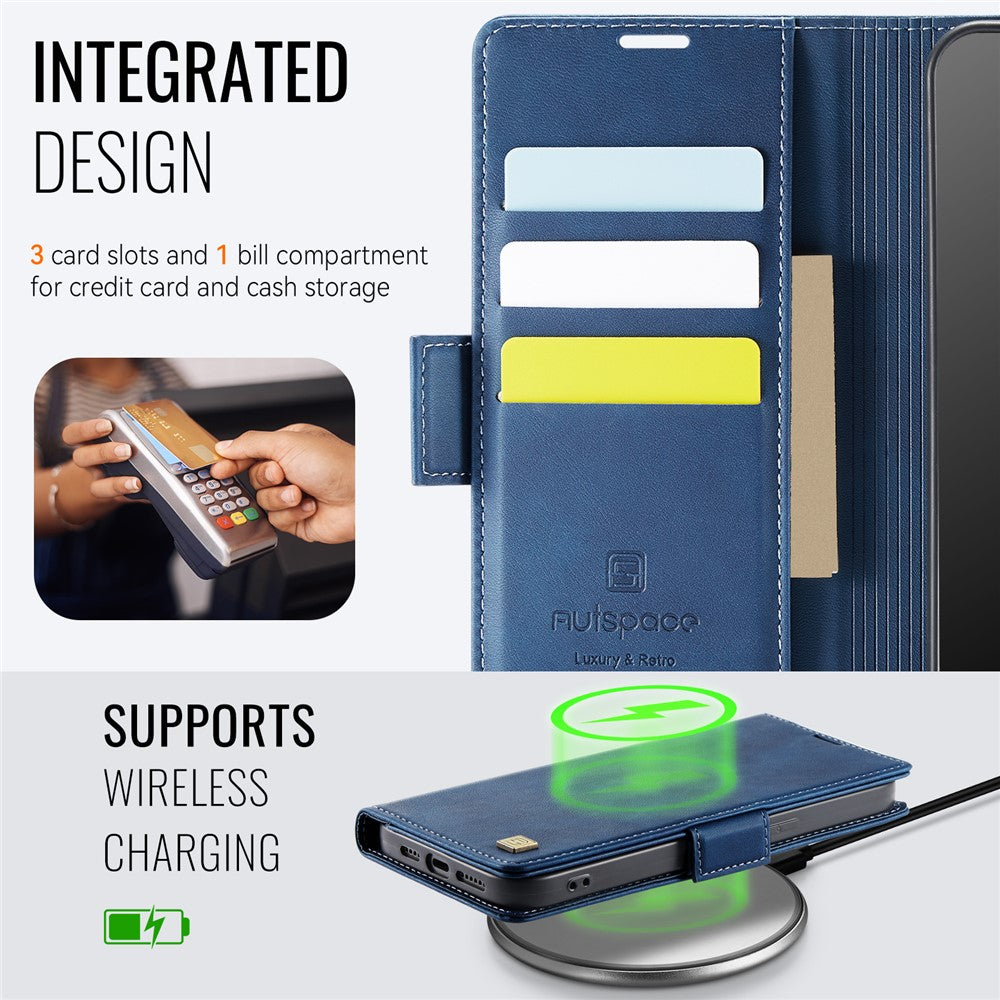 AUTSPACE For iPhone 12 Pro 6.1 inch / iPhone 12 6.1 inch Case  A11 RFID Blocking Retro Leather Cell Phone Wallet Cover