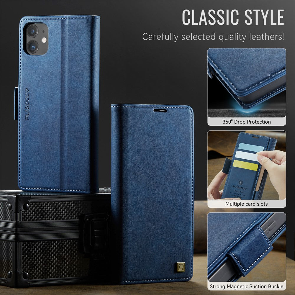 AUTSPACE For iPhone 12 Pro 6.1 inch / iPhone 12 6.1 inch Case  A11 RFID Blocking Retro Leather Cell Phone Wallet Cover
