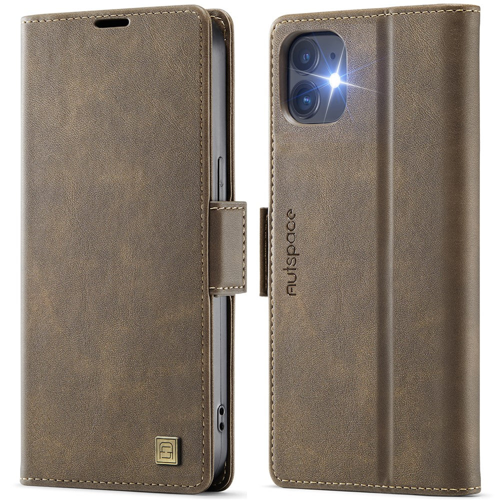 AUTSPACE For iPhone 12 Pro 6.1 inch / iPhone 12 6.1 inch Case  A11 RFID Blocking Retro Leather Cell Phone Wallet Cover