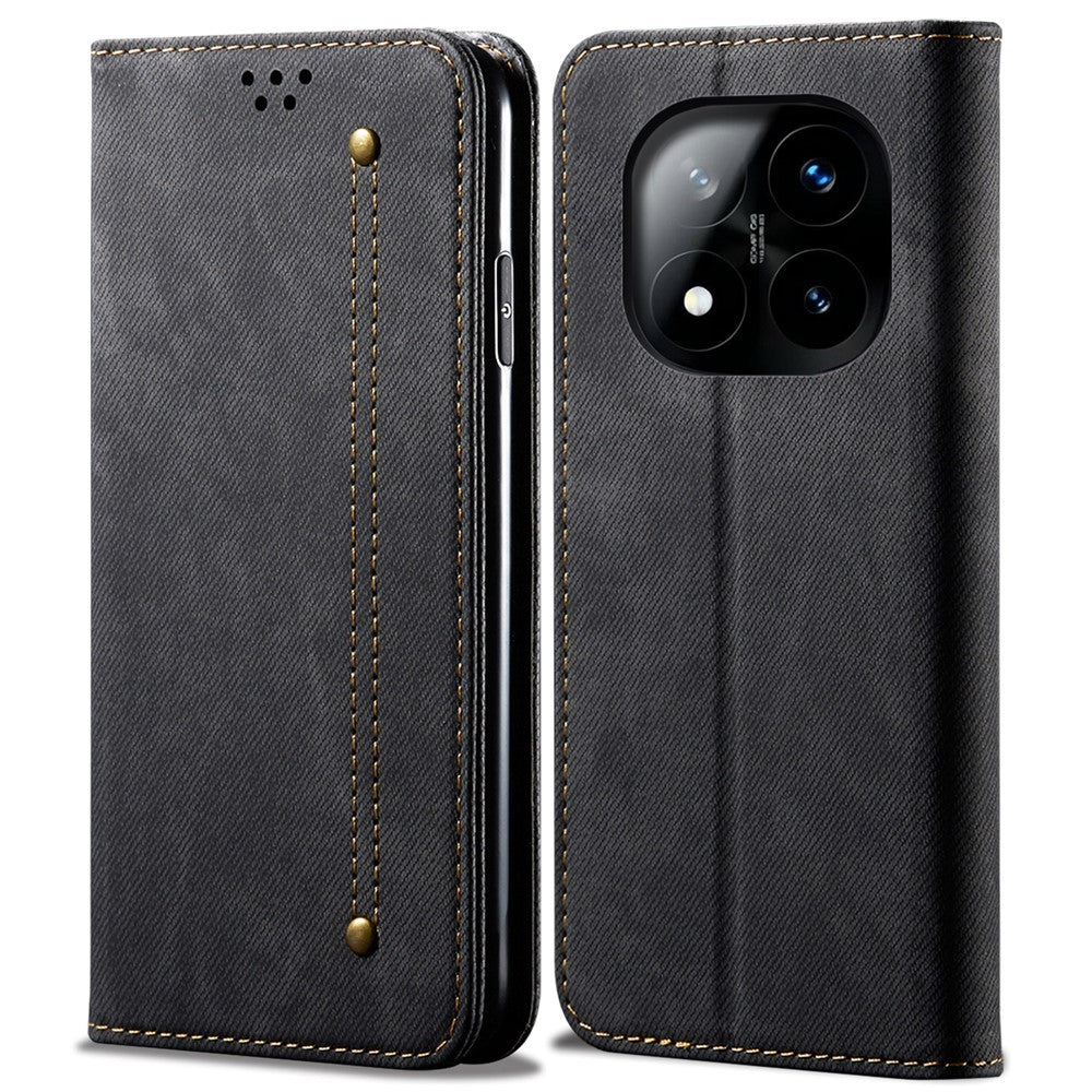 For Xiaomi Redmi Note 14 Pro+ 5G Case Jeans Cloth Texture Anti-Scratch Leather Stand Phone Cover