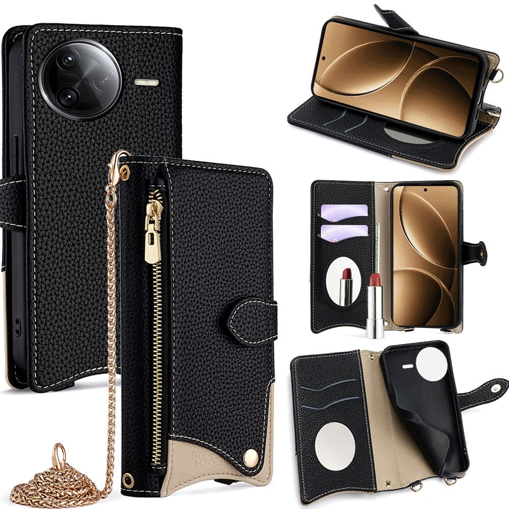For Xiaomi Poco F7 Pro 5G / Redmi K80 5G Leather Case Wallet Stand Cover Irregular Tail Style with Chain Strap
