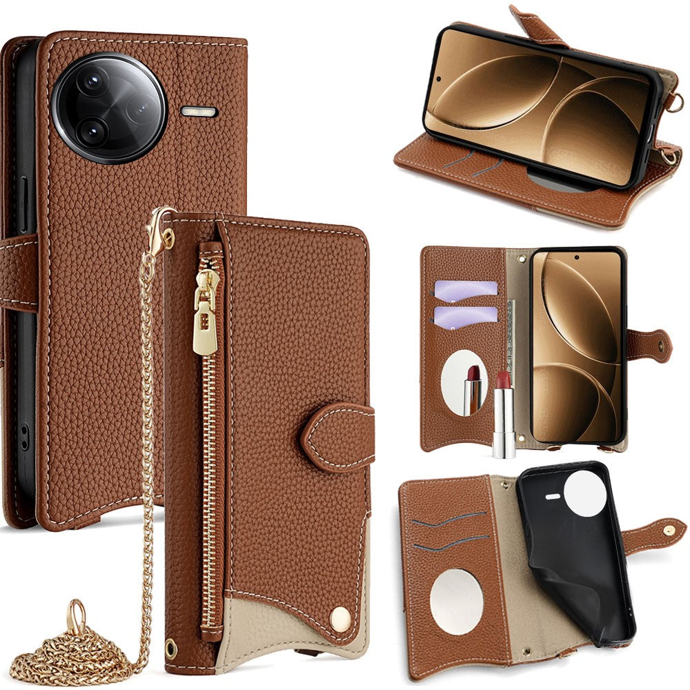 For Xiaomi Poco F7 Pro 5G / Redmi K80 5G Leather Case Wallet Stand Cover Irregular Tail Style with Chain Strap