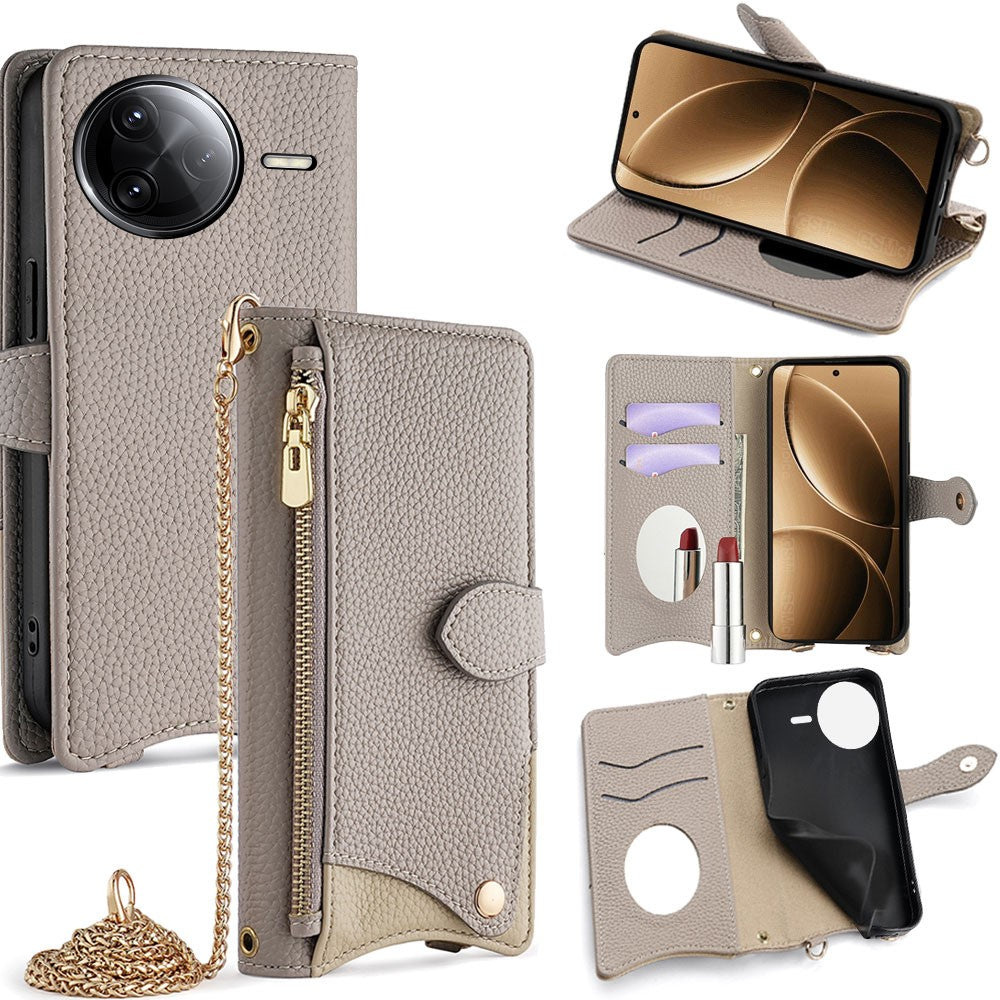 For Xiaomi Poco F7 Pro 5G / Redmi K80 5G Leather Case Wallet Stand Cover Irregular Tail Style with Chain Strap