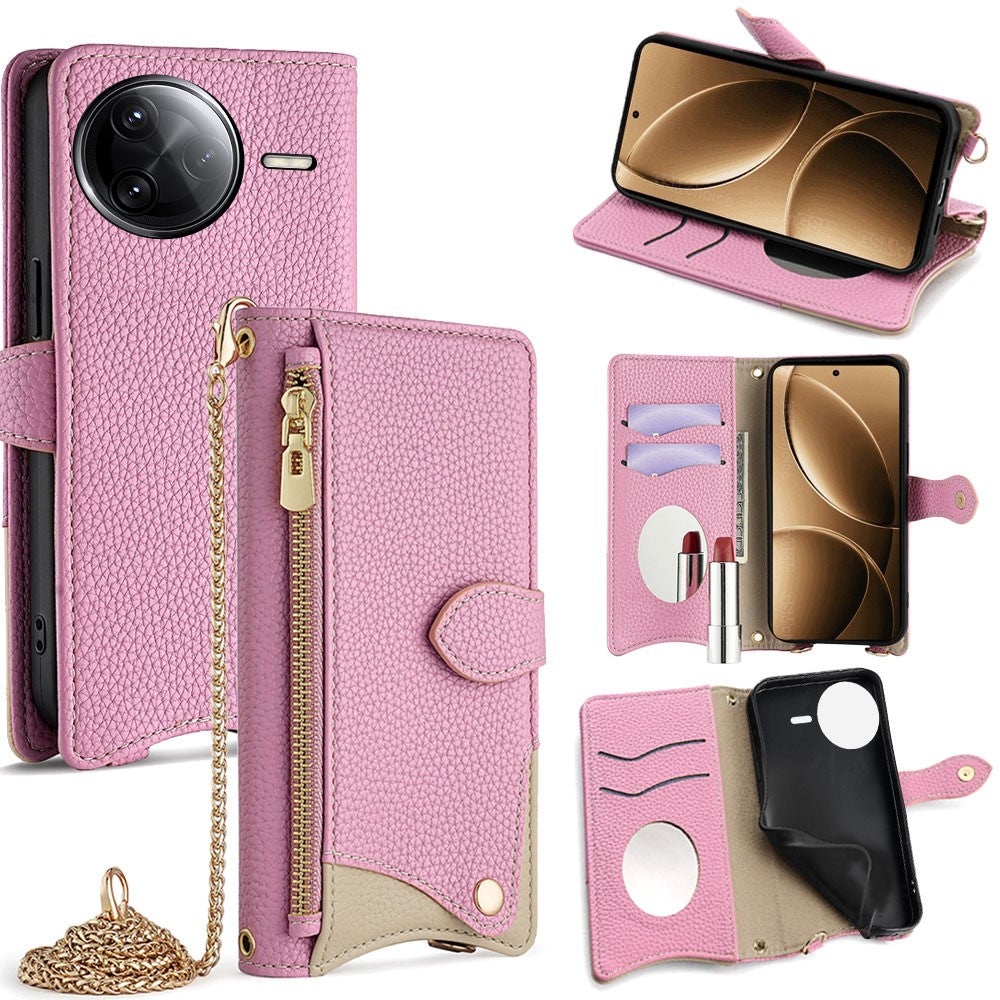 For Xiaomi Poco F7 Pro 5G / Redmi K80 5G Leather Case Wallet Stand Cover Irregular Tail Style with Chain Strap