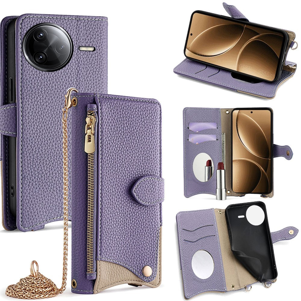 For Xiaomi Poco F7 Pro 5G / Redmi K80 5G Leather Case Wallet Stand Cover Irregular Tail Style with Chain Strap
