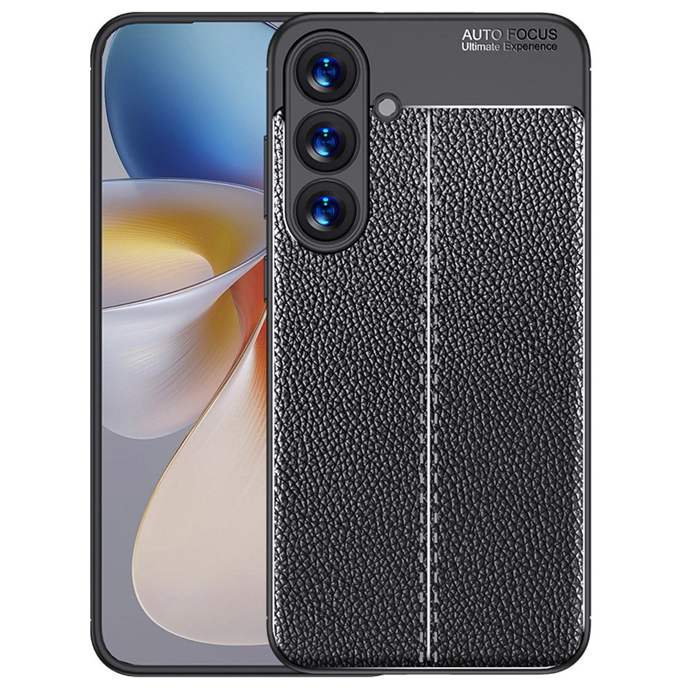 For Samsung Galaxy S25 Case Litchi Texture TPU Flexible Phone Cover, Black