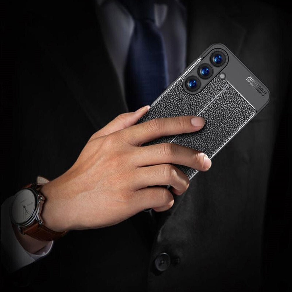 For Samsung Galaxy S25 Case Litchi Texture TPU Flexible Phone Cover, Black