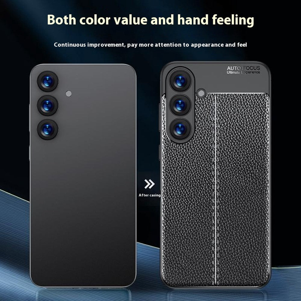 For Samsung Galaxy S25 Case Litchi Texture TPU Flexible Phone Cover, Black