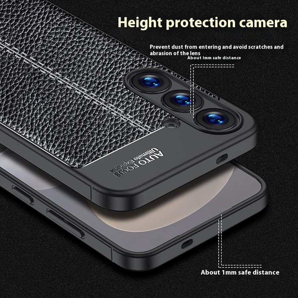For Samsung Galaxy S25 Case Litchi Texture TPU Flexible Phone Cover, Black