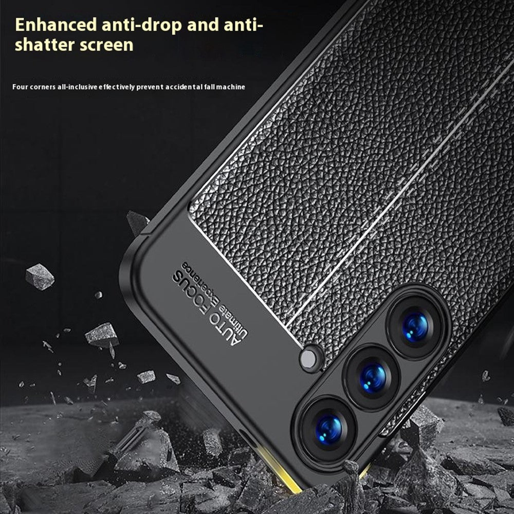 For Samsung Galaxy S25 Case Litchi Texture TPU Flexible Phone Cover, Black