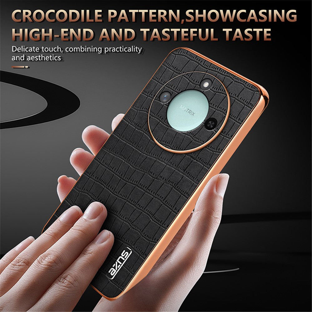 AZNS For Honor X60 5G Case Electroplating Crocodile Texture PU + TPU Phone Cover