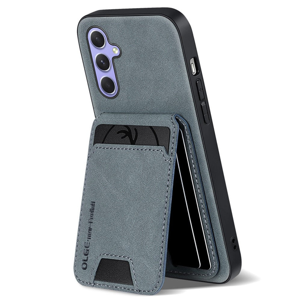 Samsung Galaxy A16 5G / 4G-skal med kortholder og støtte, faldsikker, bagside i PC + TPU + PU-læder