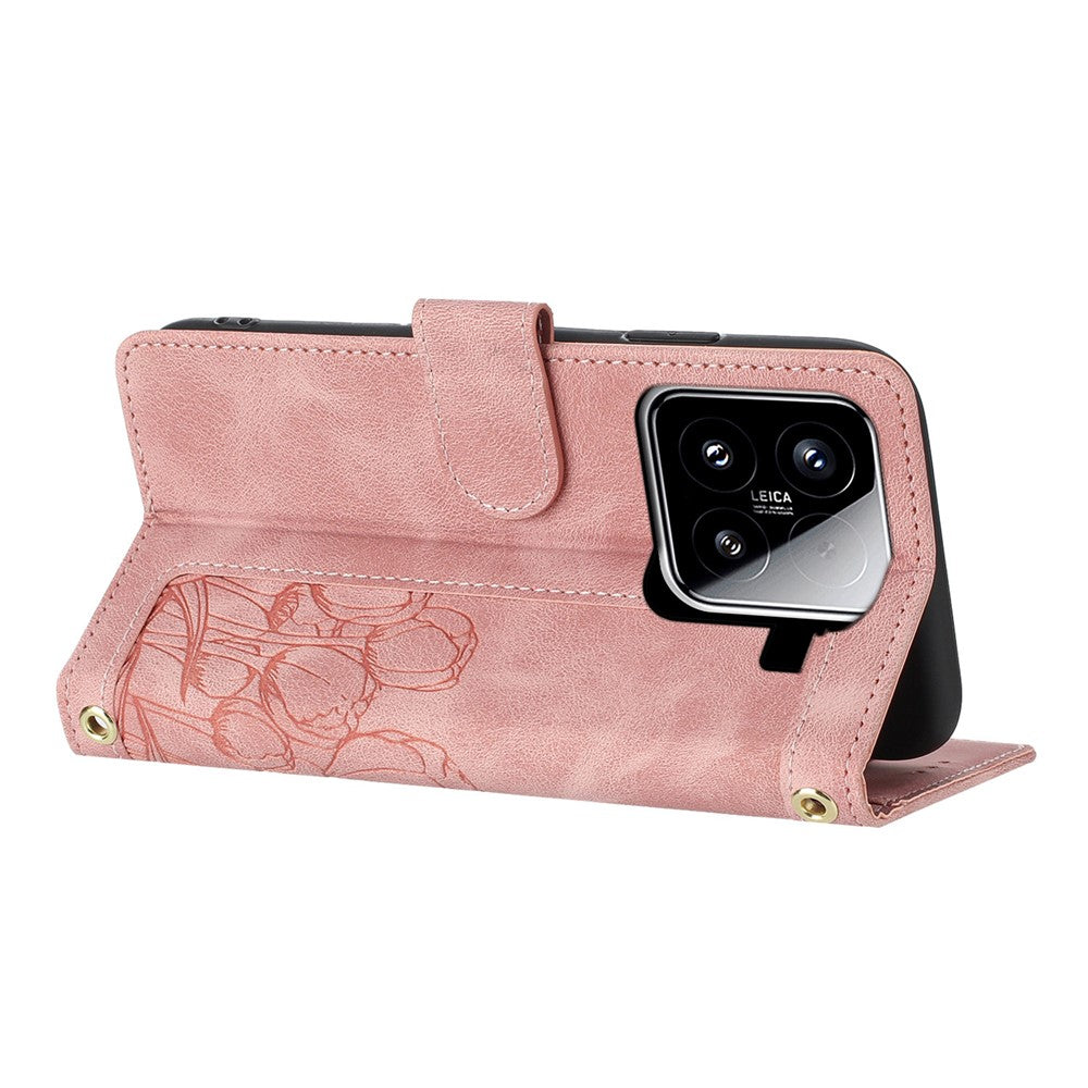 For Xiaomi 15 Tulip Leather Case Phone Cover with 5 Card Slots Wallet