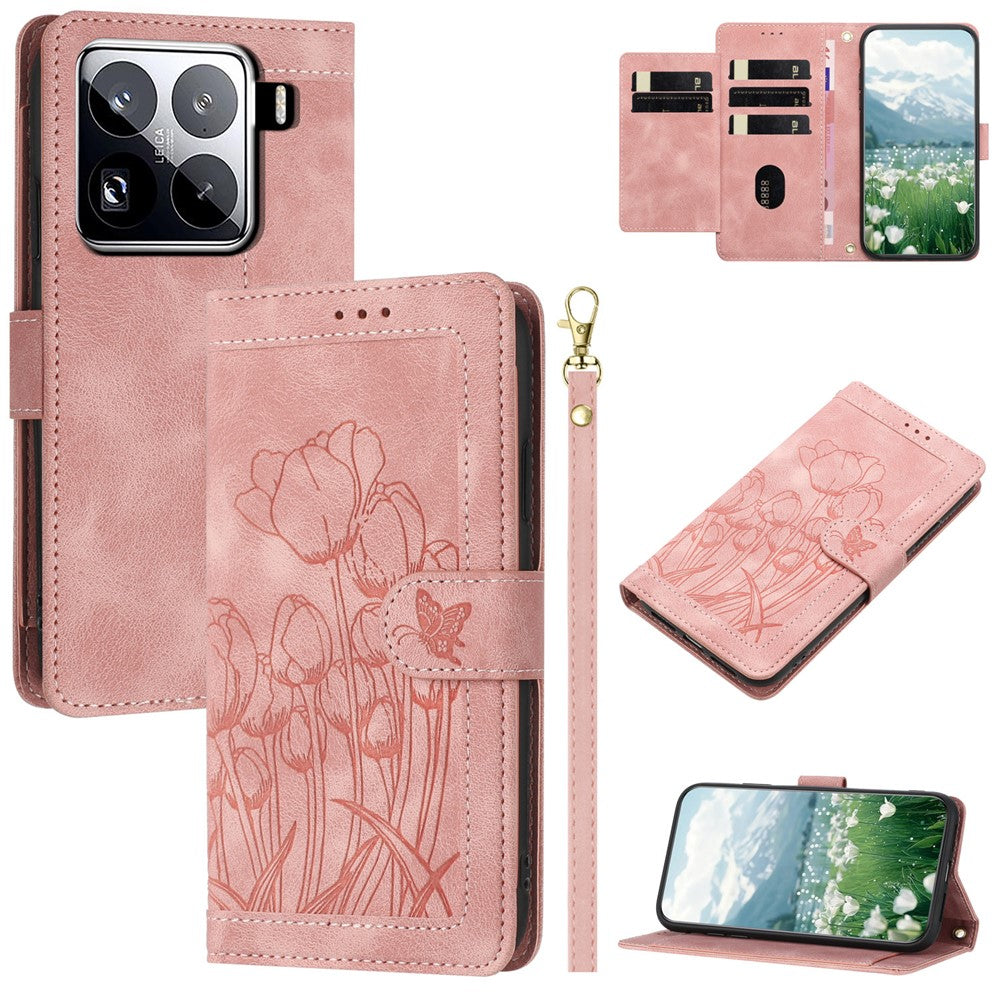 Xiaomi 15 Pro Tulip Läderfodral mobilfodral med 5 Kortfack Plånbok