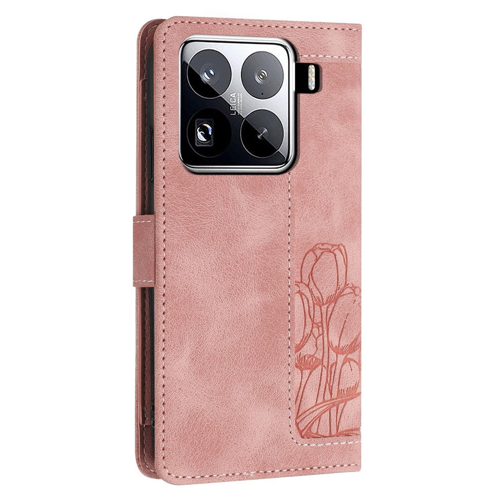 For Xiaomi 15 Pro Tulip Leather Case Phone Cover with 5 Card Slots Wallet