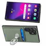 CASENEO For Samsung Galaxy S25 Ultra Leather Phone Back Cover with Kickstand and Card Slots Carbon Fiber Texture