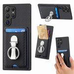 CASENEO For Samsung Galaxy S25 Ultra Leather Phone Back Cover with Kickstand and Card Slots Carbon Fiber Texture
